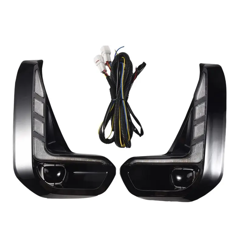 AB61-For Toyota Hilux Revo 2020 2021 LED DRL Daytime Running Lights With Turn Signal Bumper Fog Light Driving Lamp