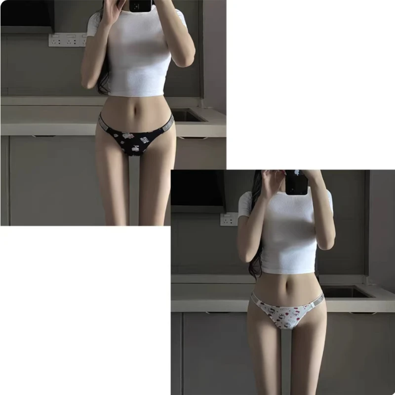 Hello Kitty New Cartoon Strapless Strap-On Bra and Panties Set Low-Waisted T-Pants Rhinestone Letter Panties Cute Sweet Gift view 2