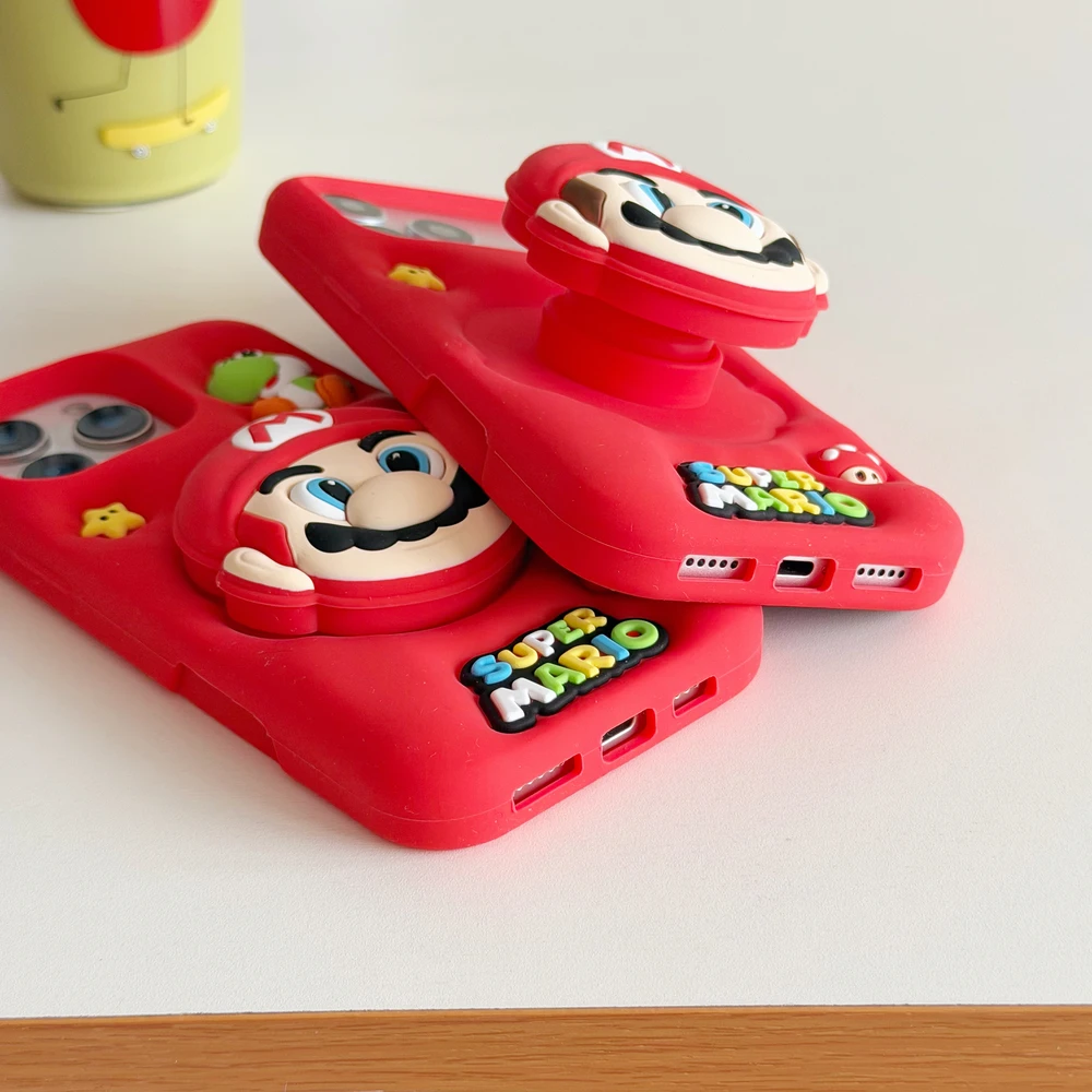 3D stereoskopowe, urocze, kreskówkowe etui na telefon z motywem Super Mario Bros, z podstawką, do iPhone 18, 17, 16, 15, 14 Pro Max, miękka silikonowa obudowa. — zdjęcie produktu 5