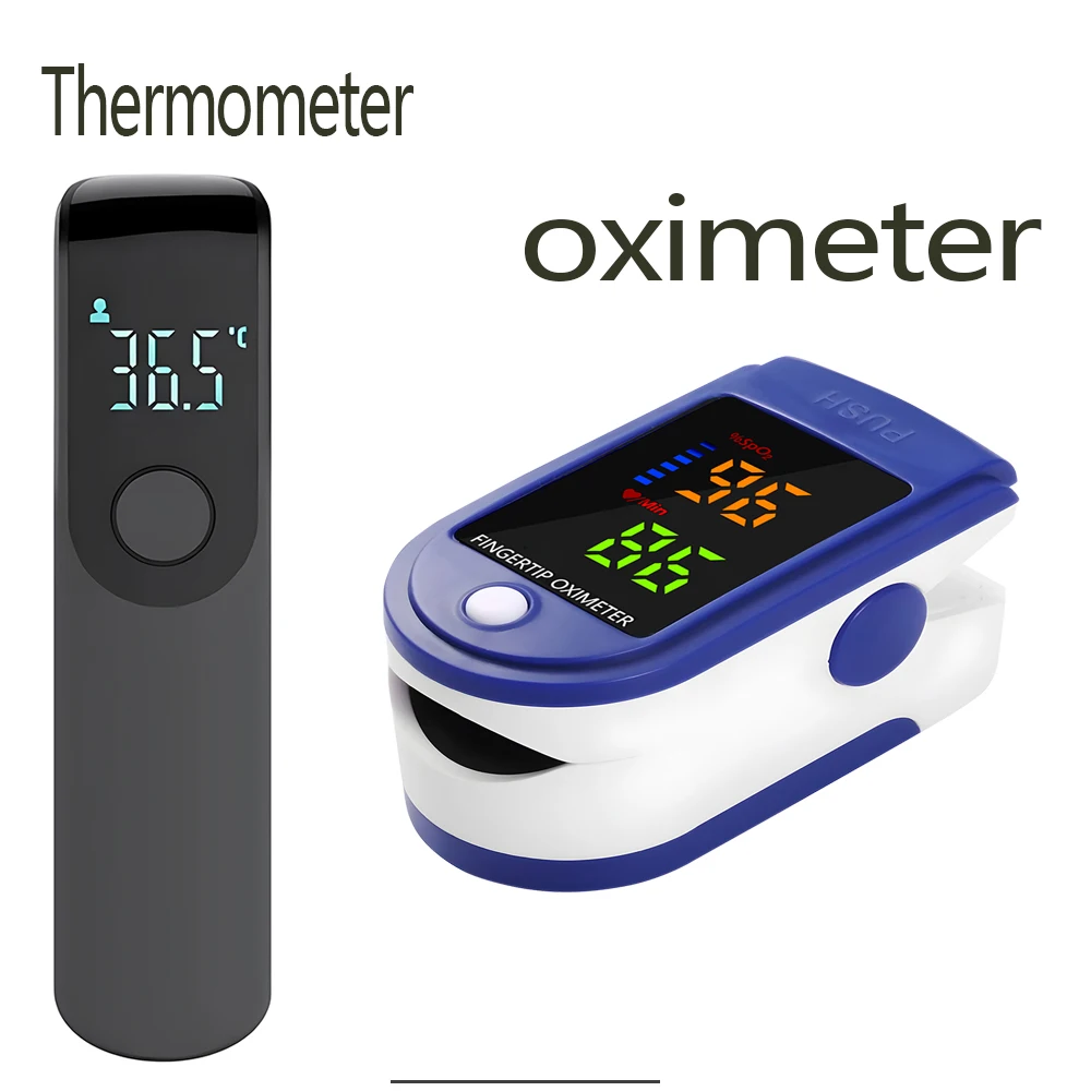 Fingertip Pulse Spo2 PR Oximeter & Body Medical Ear & Forehead Infrared Thermometer Digital Portable Family Health Care Package