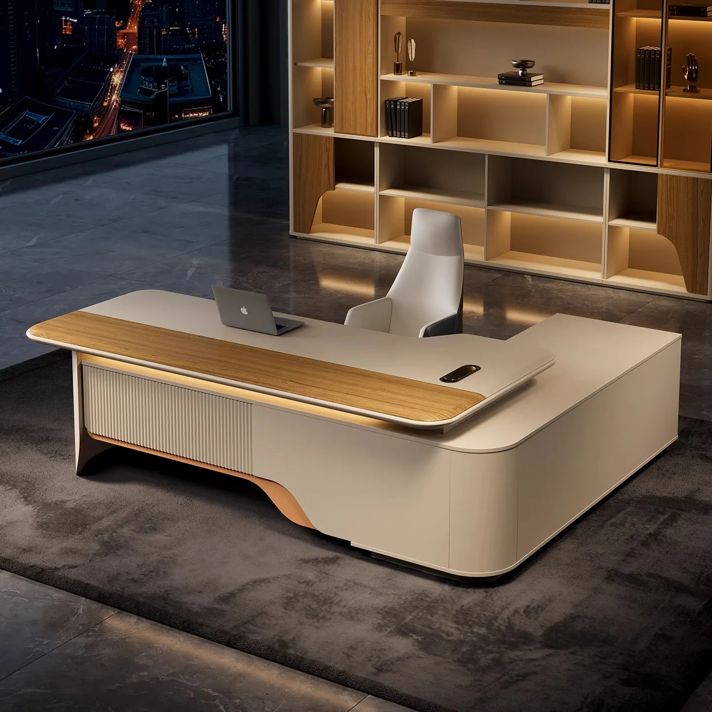 مكتب مدير وحدة المعالجة المركزية الفاخرة على شكل حرف L مجموعة كراسي مكتب رئيس أثاث المكاتب الراقية التصميم الحديث