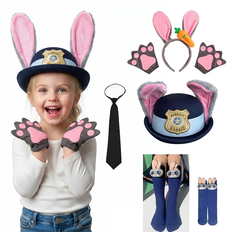 Diadema de Judy de Zootopia, Orejas de Conejo de Dibujos Animados, Aro para el Cabello, Decoración para Fiestas de Cosplay, Diadema para Niñas, Diademas de Disney para Cumpleaños Infantiles