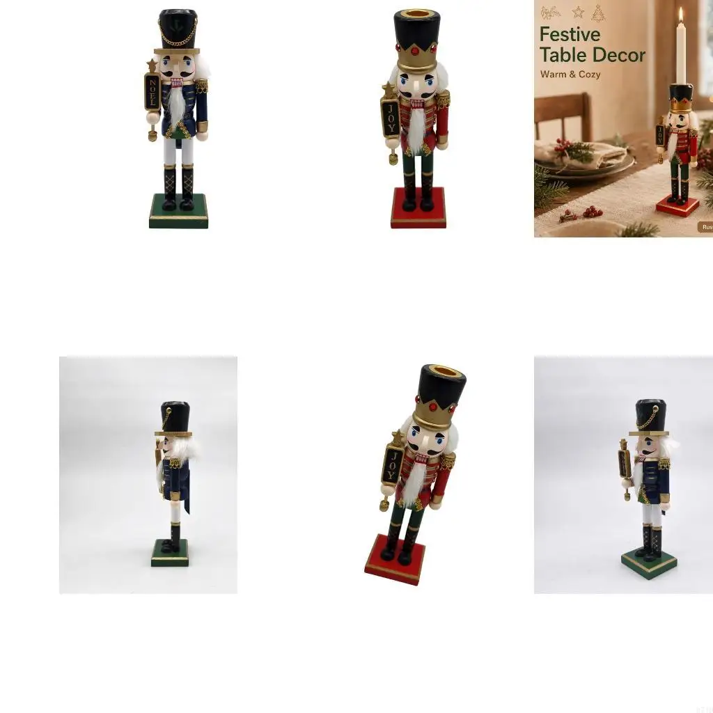 Christmas Nutcrackers Pillar Holders Wooden Nutcrackers Soldier Figure Stand with Upper Receptacle for Dining 37JD