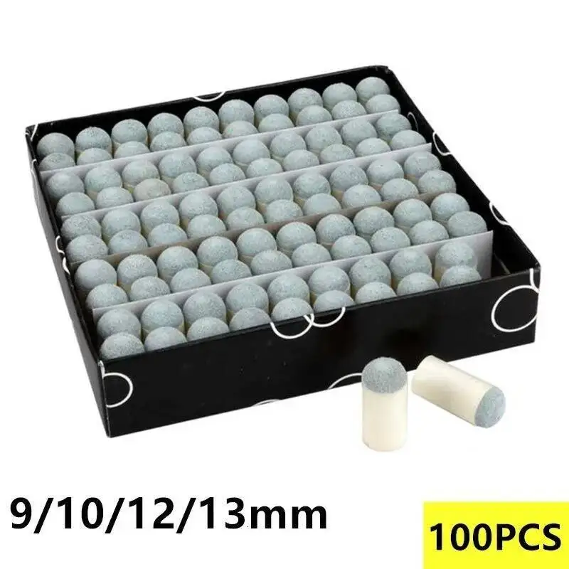 

100pcs Billiard Cue Accessories 9/10/12/13mm Push-on Pool Snooker Billiard Bat Tips Cue Pool Tips Slip-on Stick Gray Color