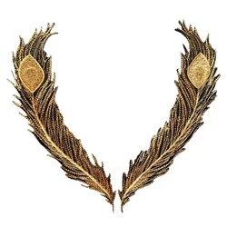2PCS Gold Black Feather Tail Embroidered Patches Sew Iron On Badges Appliques Collar For Clothes Dress DIY Craft Decoration
