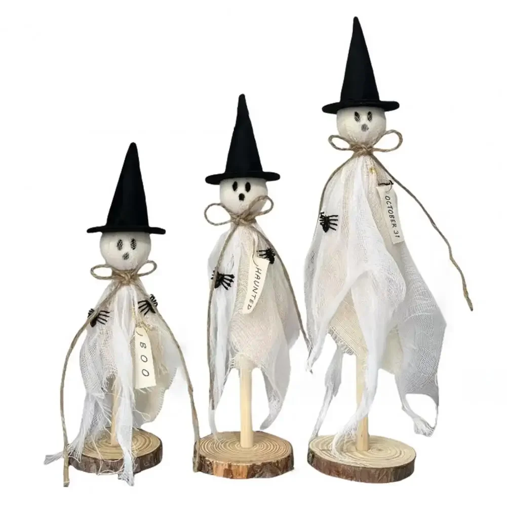 Lustige Halloween-Dekorationen, Halloween-Dekor, 3er-Set, Holz-Geisterornamente, bezaubernde Halloween-Dekorationen mit Stoff für A