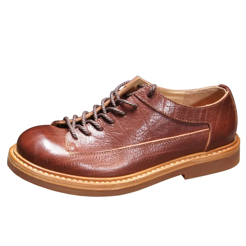 Handmade Leather Shoes Men's Luxury Genuine Leather Lace Up Casual Work Dress Wear-resistant Motorcycle Derby Shoes Male