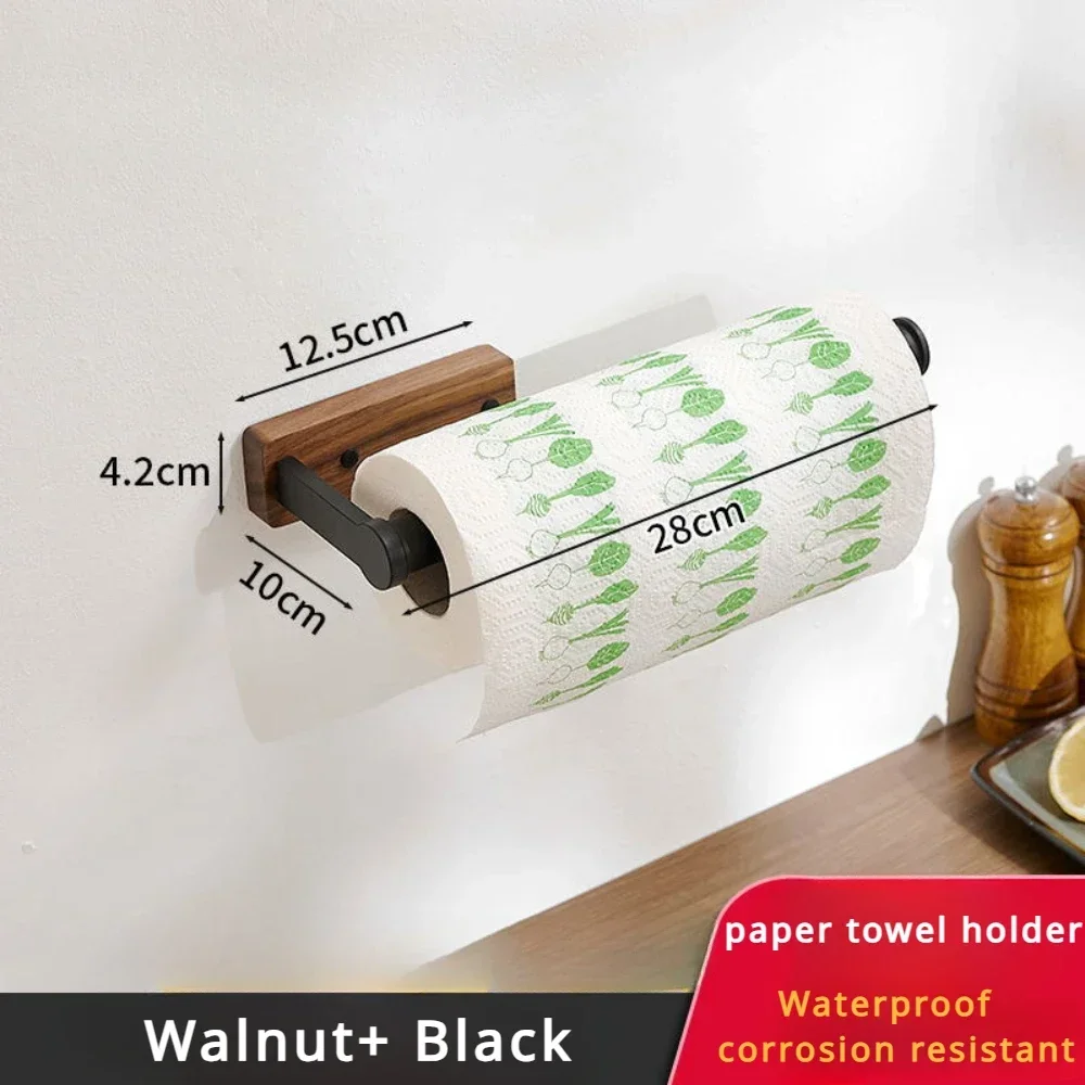 Walnut paper roll holder Scandinavian light luxury kitchen cling film holder paper towel holder kitchen storage no punching