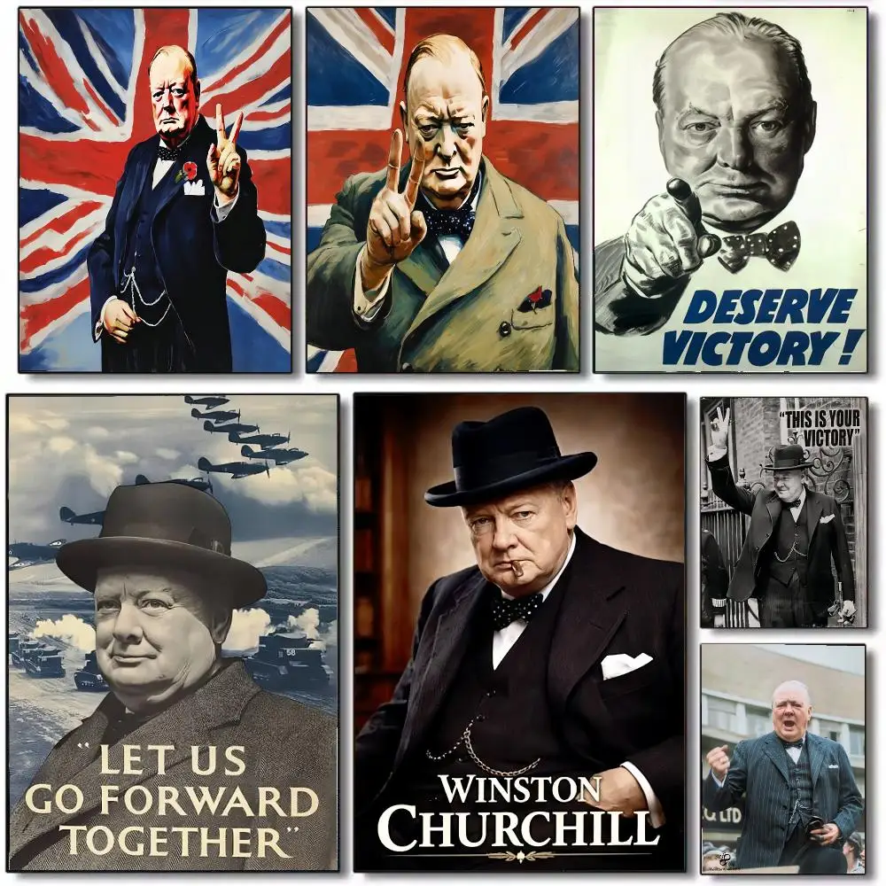 politician W-Winston Churchill Poster Wall Art Printed Decor Sticker Stylish Home Gift for Living Room Bedroom Corridor Cafe