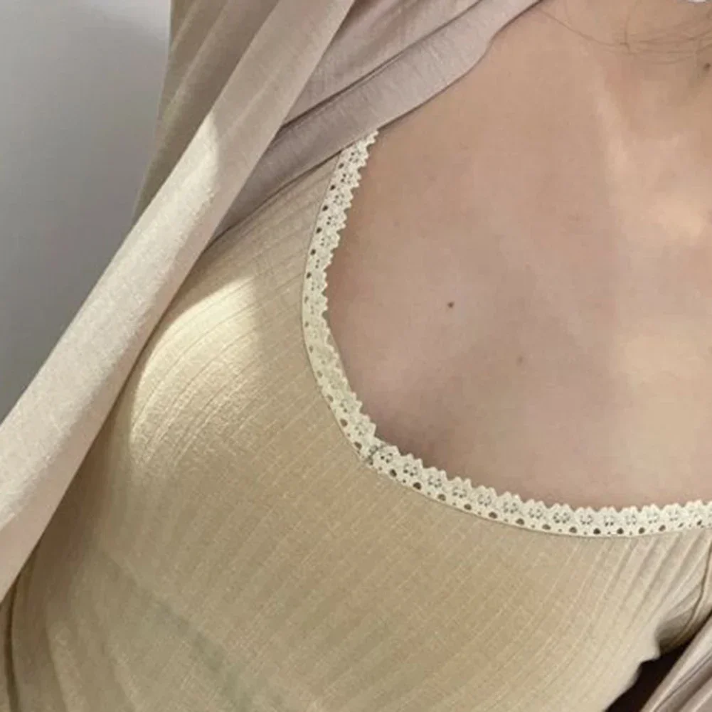 

Casual Summer Wear Retro Lace Tank Spring Pink Vest Polyester Fabric Regular Length Slight Stretch Apricot Tank