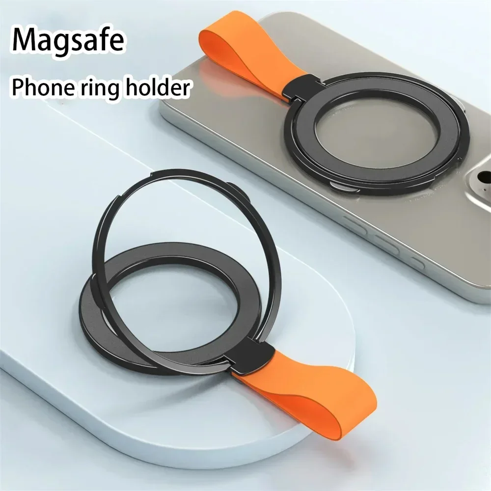 Magnetic Foldable Finger Ring Silica Hanging Rope Holder Rotatable Phone Stand Wireless Charging Friendly Type for Smart Phones