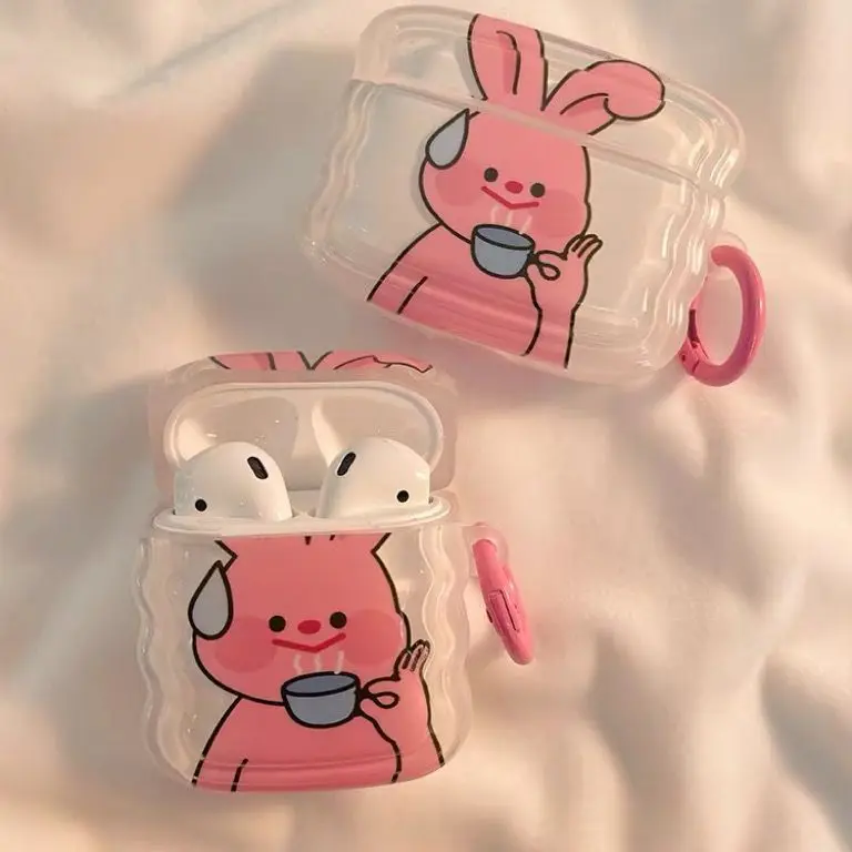 Apple Airpods 2および3用シリコンケース,ソフト漫画,韓国スタイル,Bluetoothおよびウェーブ