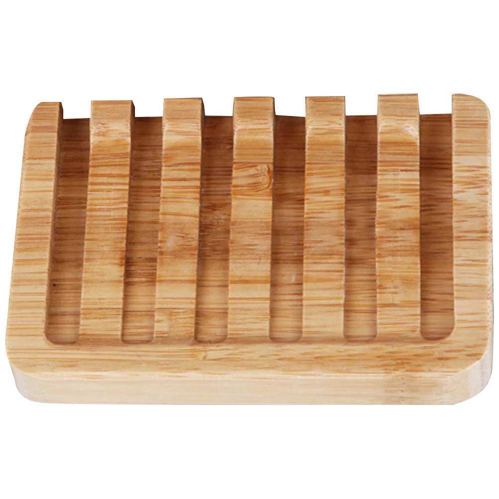 

Drain Soap Dish Holder with Draining Spout Self Dishes Bracket Bathroom Bamboo Tray