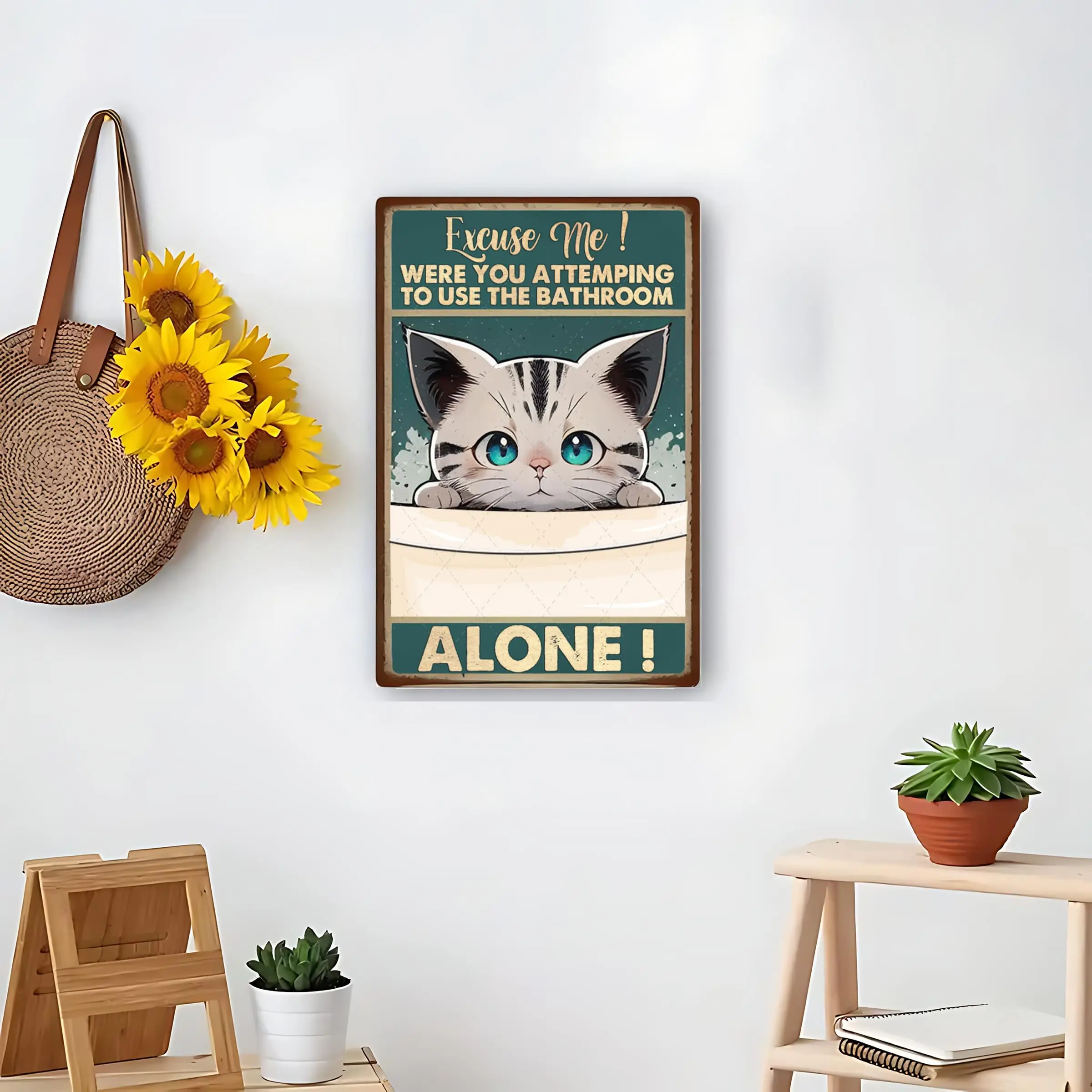 Finamille Excuse Me Cat Funny Bathroom Metal Sign Home Wall Room Decor Vintage Black Cat Art Tin Sign Funny Cat Poster Vintage T