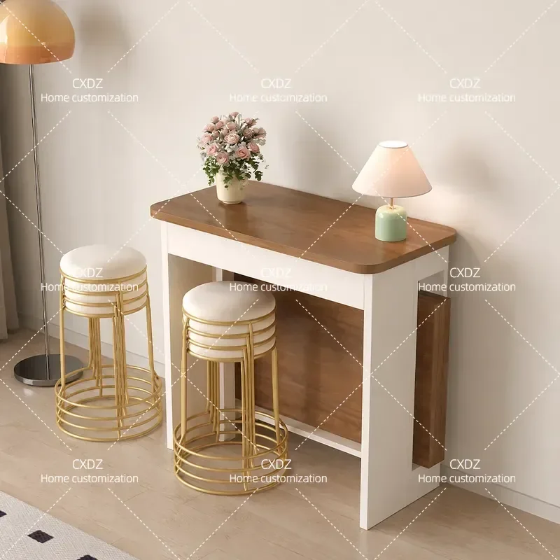 Folding Dining Table Solid Wood Walnut Rectangular Retractable Extendable Kitchen Table Set with Chairs for Small Apartment