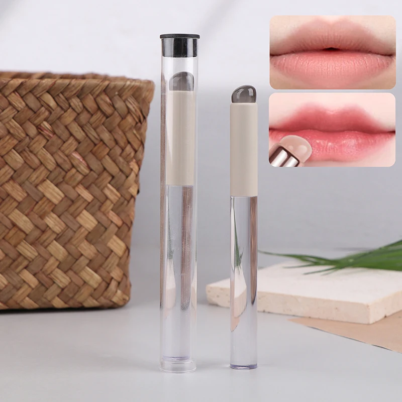 Brochas de maquillaje de cabeza redonda para labios y corrector de silicona, yemas de los dedos, mango de cristal suave, silicona para bálsamo labial, lápiz labial, herramientas de maquillaje