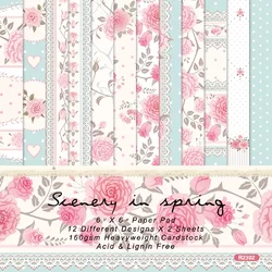 24 Sheets Pink and Blue Flower Scrapbook Background Paper Pads Retro Junk Journal Paper Pack Art Handmade Craft Paper 6 Inches