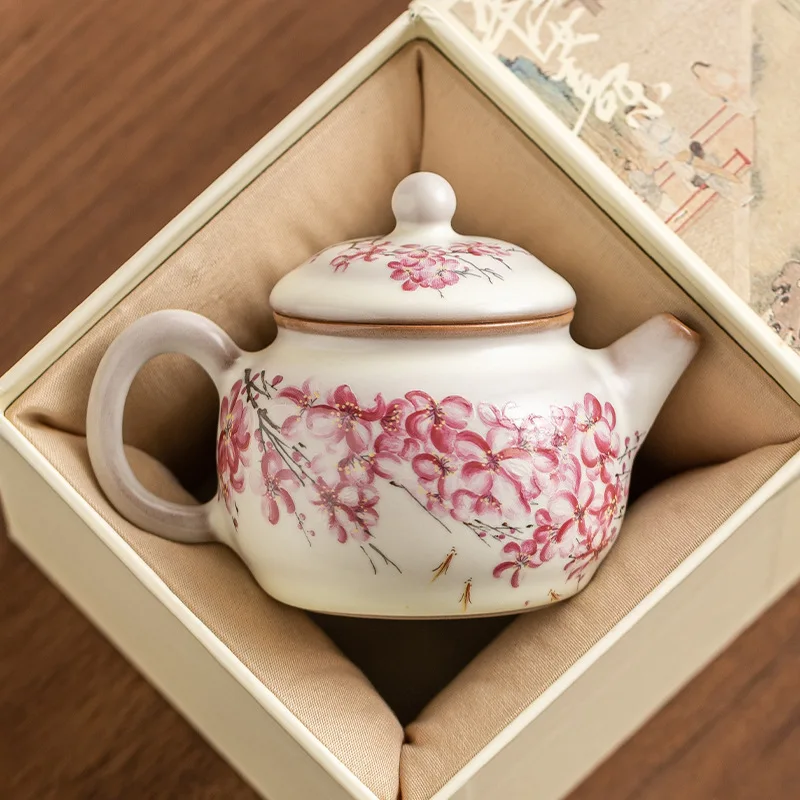 Lard Frozen Pear Flower Ru Kiln Teapot Tea Lady Tea Set Teapot Single Pot Chinese High-end Mini Pot