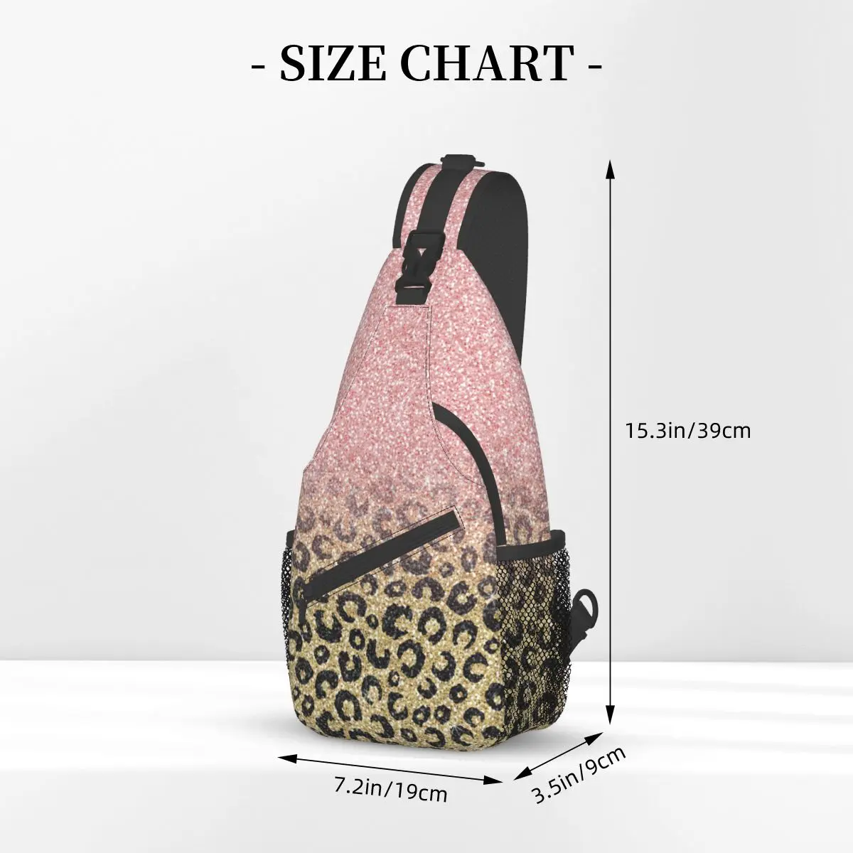 Rose Gold Glitter Black Leopard Crossbody Sling Bags Fashion Chest Bag Shoulder Backpack Daypack Hiking Outdoor Sports Satchel