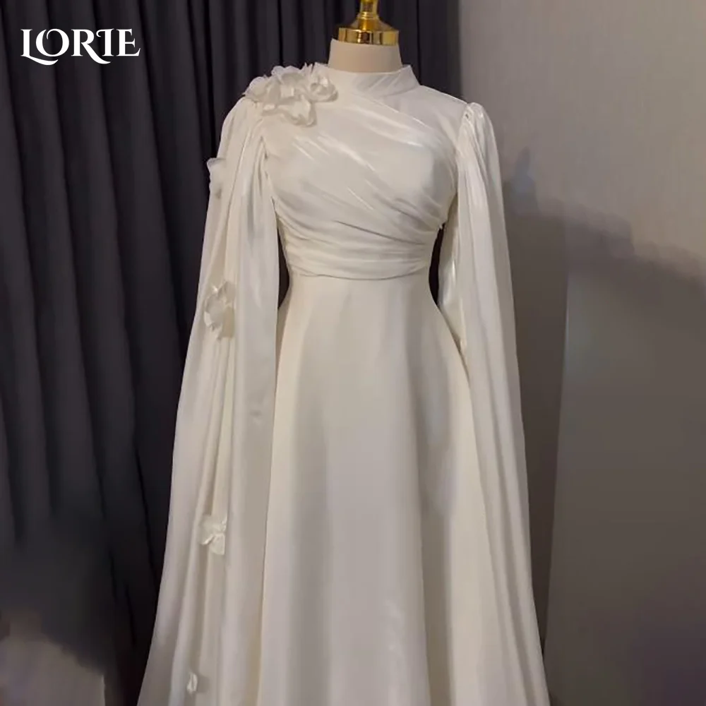 

LORIE High Collar A-Line Muslim Wedding Dress Long Sleeve Corset Bridal Gown Customized Backless Bride DressSaudi Dress Dubai