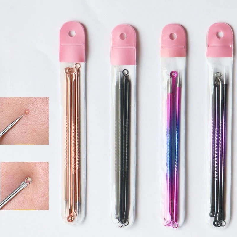 Ensemble d'aiguilles d'acné en acier inoxydable, pour presser les particules de graisse, points noirs, outils de soins de la peau, 4 pièces