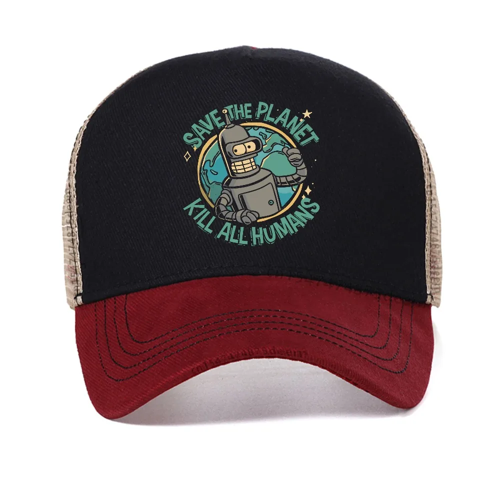 

Save The Planet Kill All Humans Futurama Merch Men Women baseball cap fashion Summer Graphic Breathable sun hat mesh trucker hat