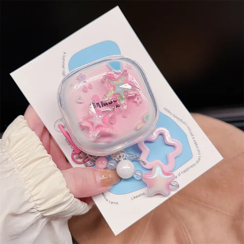 Imagen 2 del producto Funda para auriculares Samsung Galaxy Buds FE/2 pro/2/pro/live, bonita funda colorida degradada DIY con flor/mariposa/estrella con llavero