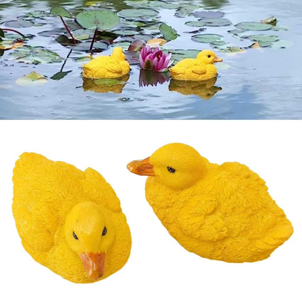 2pcs Outdoor Statues Yellow Duck Garden Statue Outdoor Simulation Mini Duck Figurine Floating Duck Decoration Office Desk