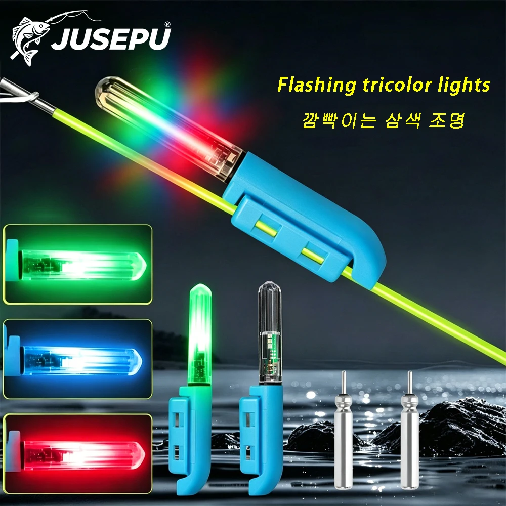 JUSEPU 2 Luces LED para Punta de Caña de Pescar, Alarma de Pesca Nocturna con Cambio de Color Activado por Picada, con Batería CR425.