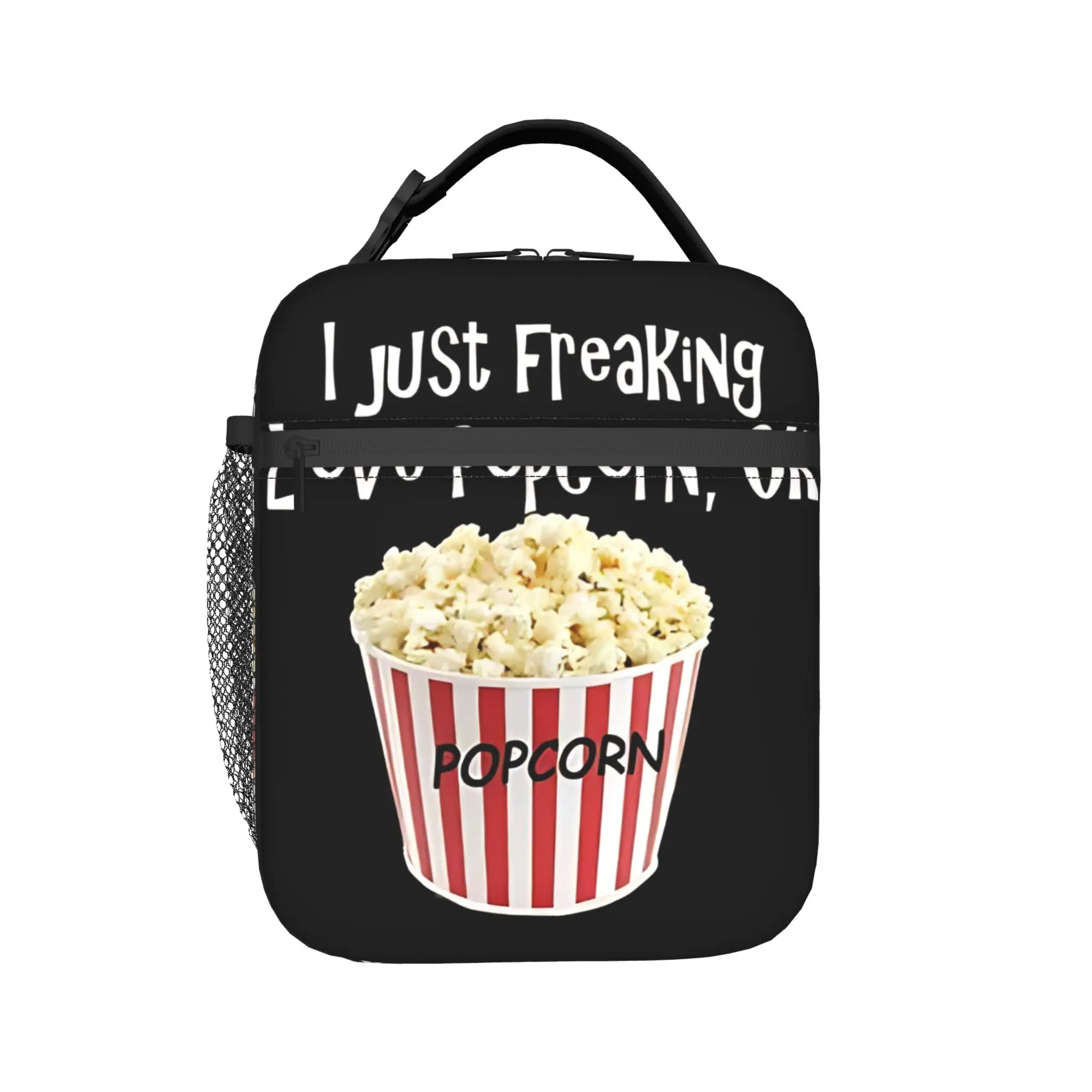 I Just Freaking Love Popcorn Lunch Bag  Portable Zipper Lunch Box Child School Graphic Cooler Bag Leisure Oxford Tote Food Bags