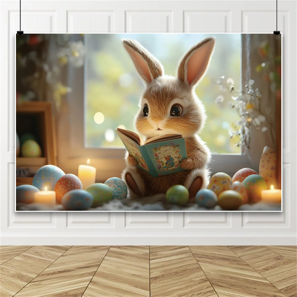 عيد الفصح التصوير خلفية البيض الملونة الكرتون الأرنب الفرنسية نافذة زهرة شمعة كتاب الأرواح حفلة خلفية استوديو الصور