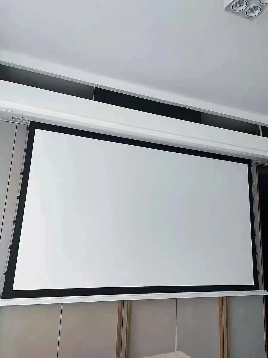 New Style Hidden In-ceiling Recessed Projector Screen 3D 4K/8K Motorized Tab-Tension Home Theater Matte White Projection Screen