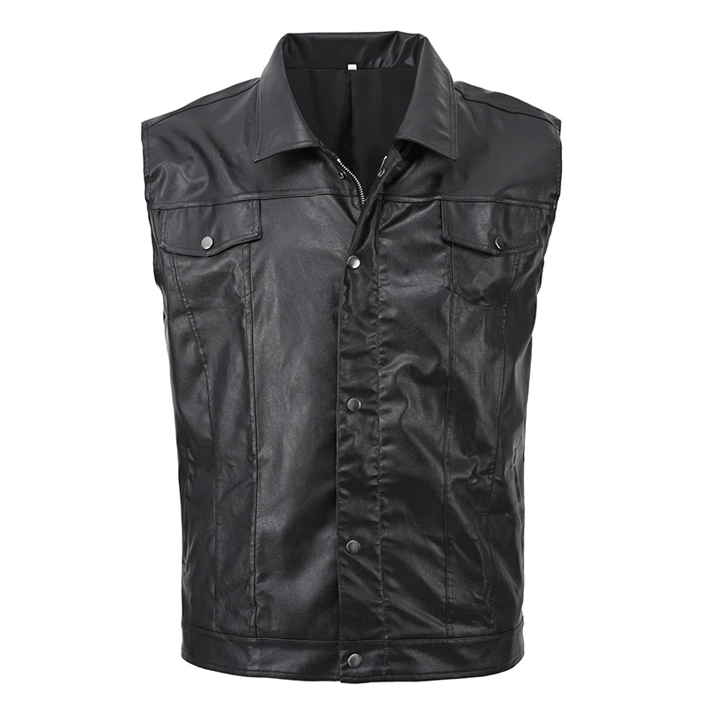 Men's PU Faux Leather Travel Party Cosplay Sleeveless Jacket Waistcoat Zipper Motorcycle Biker Vest