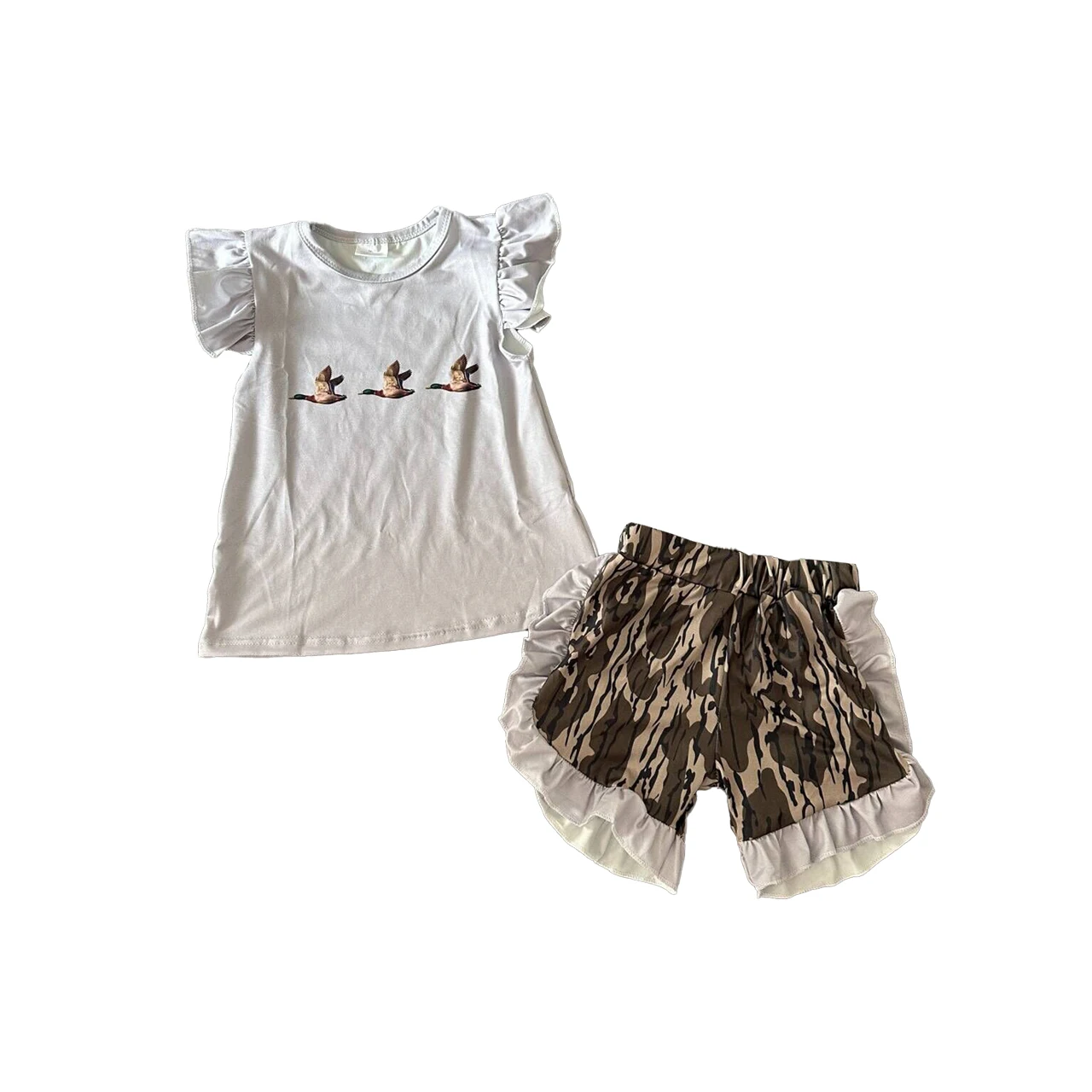 

Wholesale Children Clothing Summer Cute Animals Outfits Girl Camouflage Shorts Sets Screen Print Baby Rompers