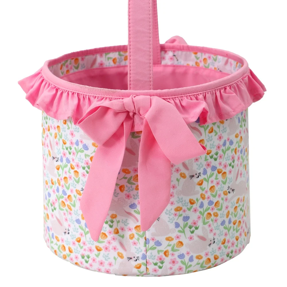 Floraler Osterkorb mit Rüschen und Schleife für Mädchen, Kinder, Karotte, Süßigkeiten, Geschenk, Einkaufstasche, Ei, Jagd, Spiel, Party, Zuhause, Festival, Dekoration – Detail 3