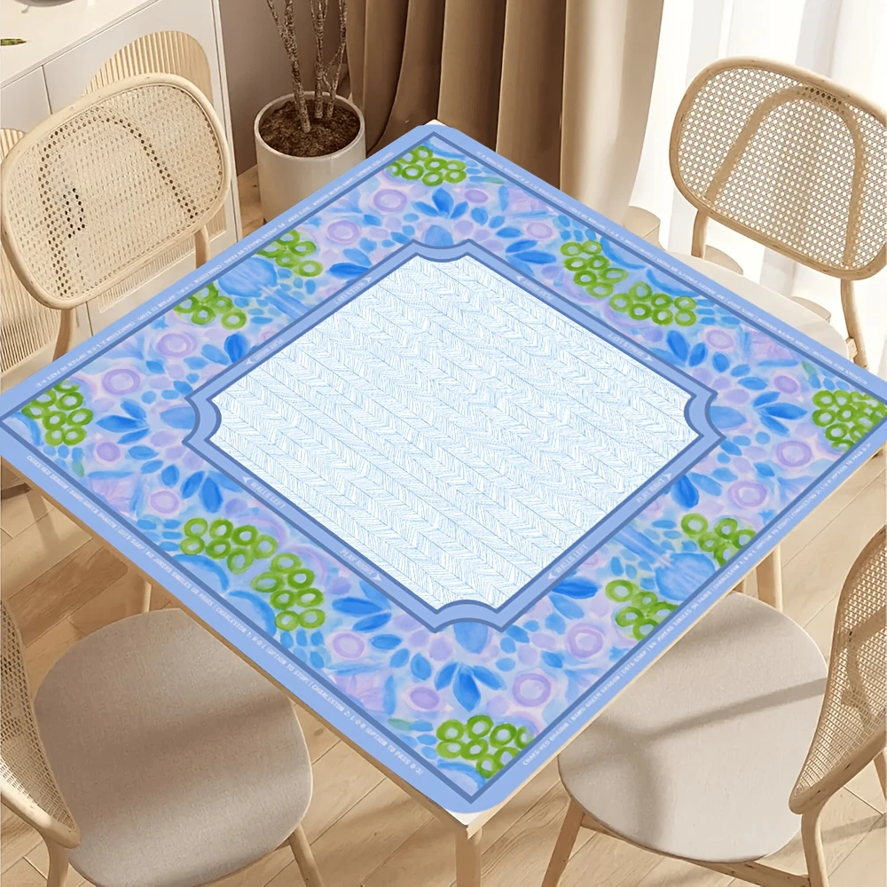 VIKAMA Blue Purple Floral Print Mahjong Pad Anti Noise Rubber Game Mat Multifunctional Poker Dining Protector Home Decor Cover