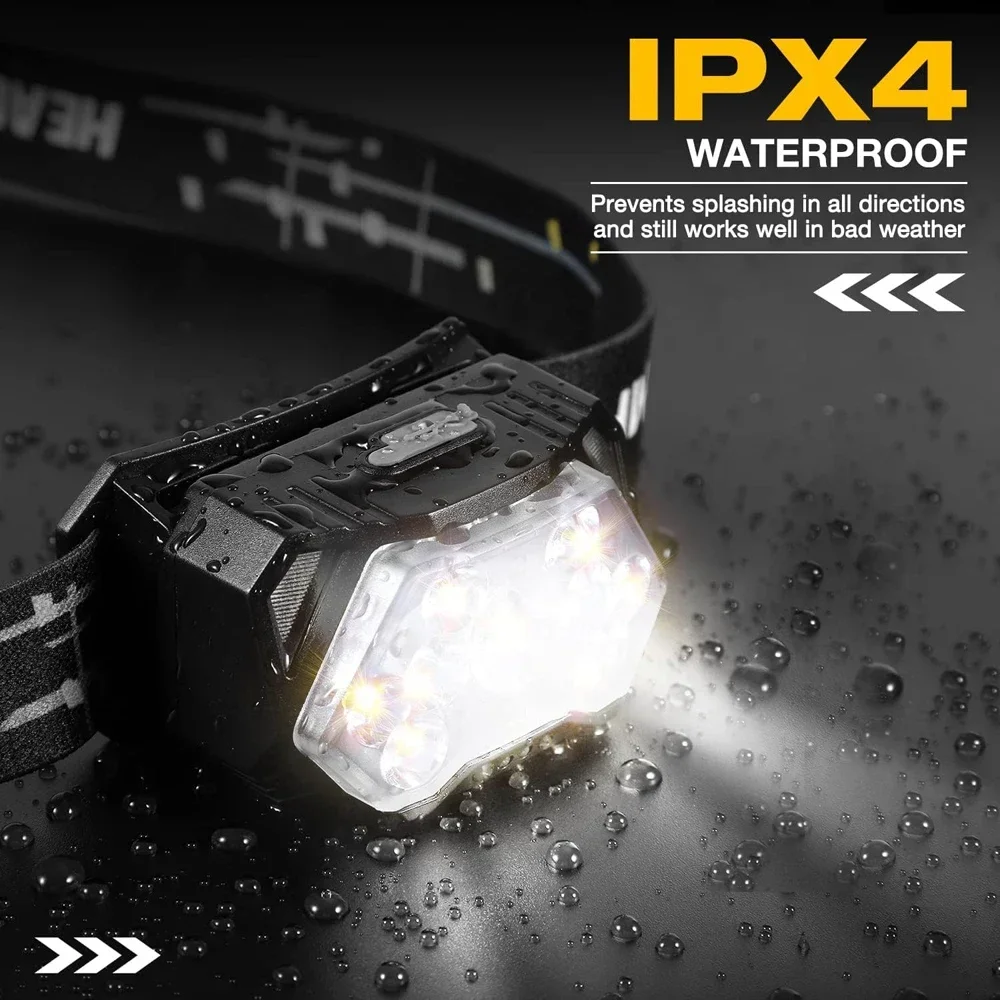 

Суперяркий налобный фонарь с 9 светодиодами, USB-перезаряжаемый, с датчиком движения, 1200 мАч, портативный, для кемпинга и рыбалки