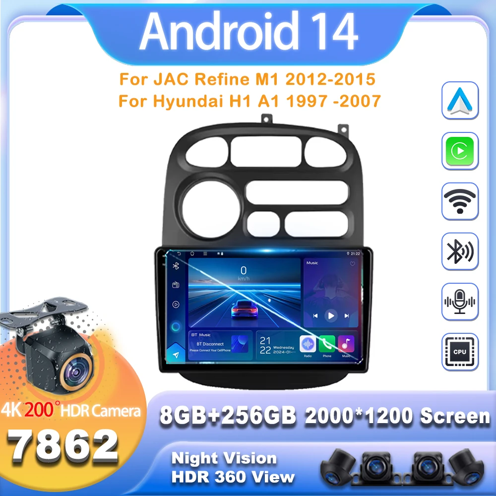 Android14 รถวิทยุสําหรับJAC Refine M1 2012-2015 สําหรับHyundai H1 A1 1997 -2007 7862CPUเครื่องเล่นวิดีโอมัลติมีเดียนําทางGPS WIFI