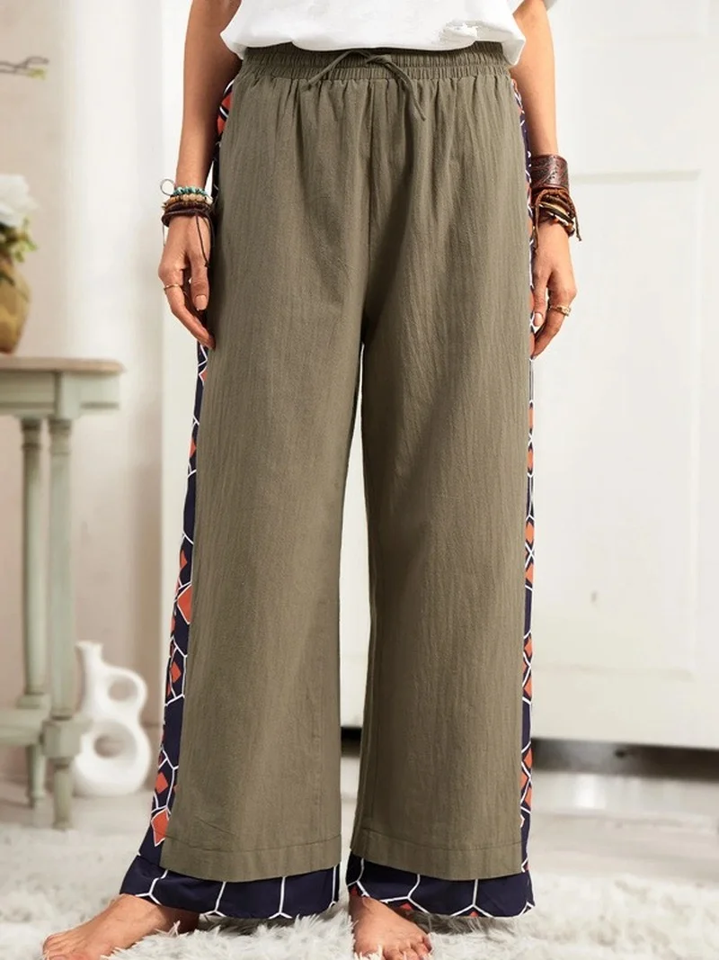 

Fashion New Women's High Waist Wide Leg Pants Ladies Printed Splicing Sports Casual Stacked Pants Fall 2024 Women Clothing