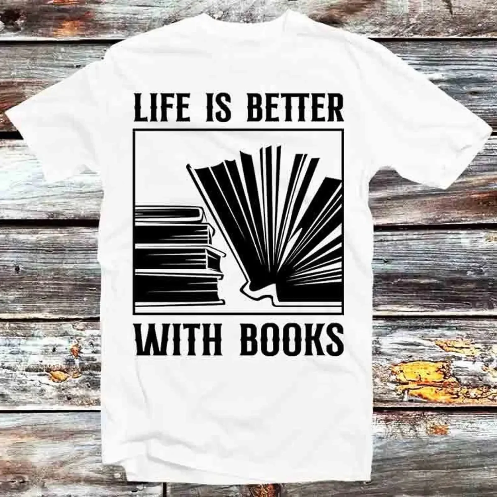 Camiseta Buch sagt Leben ist besser com Büchern B1019 vintage lavada casual respirável roupas de grife unissex