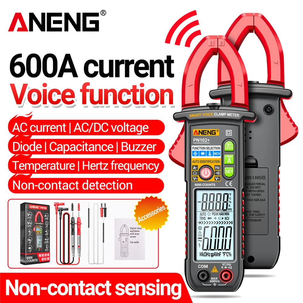 ANENG PN102 Digital Voice Broadcast Multimeter 6000 Count AC/DC Clamp Meter 600A Ammeter Current Voltage Tester Electrician Tool