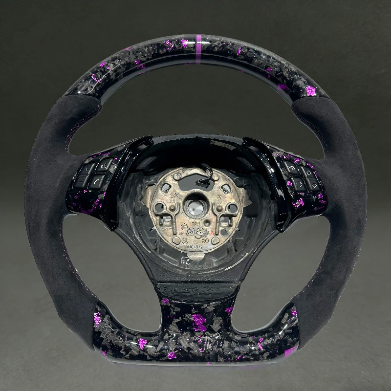 D-shaped Pink-purple Forged Carbon Fiber Wheel Parts for E90 E91 E92 E84 BMW with Quality Suede DIY Material for BMW E90 E92 E93