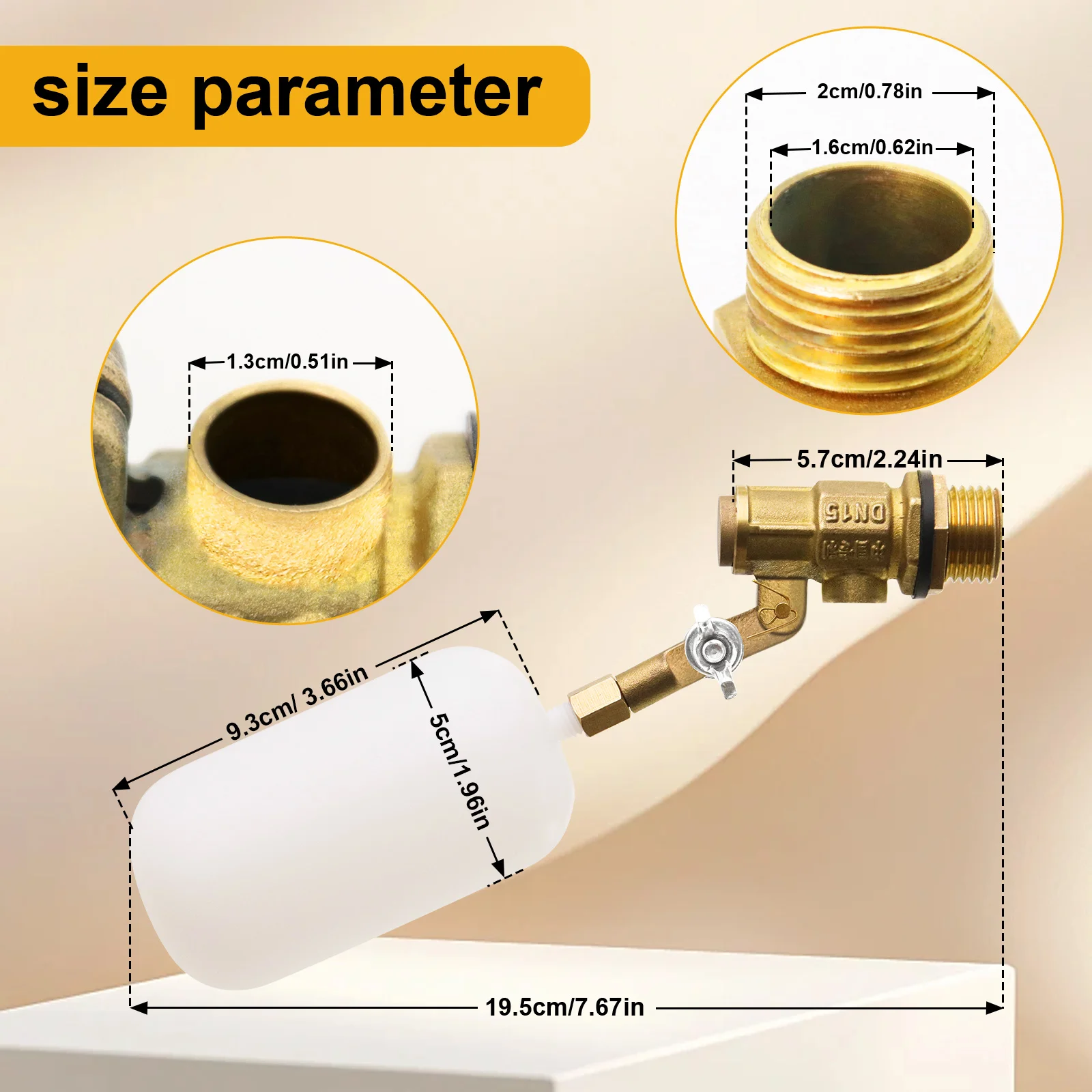Bola Pelampung Betis Tembaga 1/2 Inci, Katup Pelampung Air untuk Katup Pelampung Kolam, Penutup Otomatis Pengisian Otomatis, untuk Tangki Ternak, Akuarium (1 Buah)