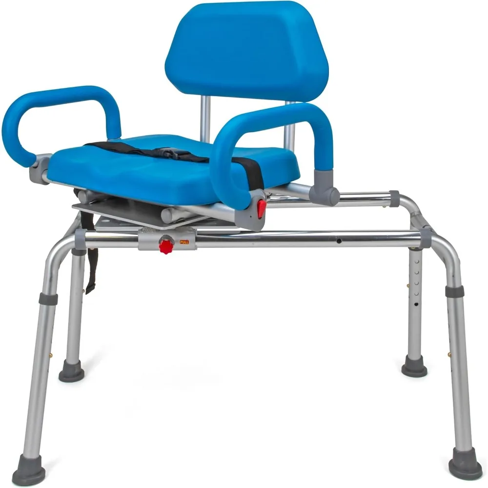 

Premium Sliding Shower Swivel Seat Chair, Tub Transfer Bench, 330 Lb Capacity, with Updated Pull Knob and Pivoting Arms