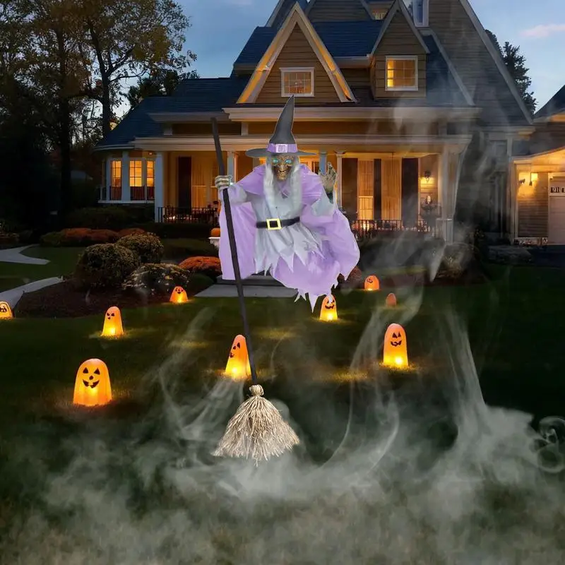 Flying Witch Outdoor Decor Spooky Flying Witch Decorations with Sounds Lights for Indoor Outdoor Halloween Yard for Garden