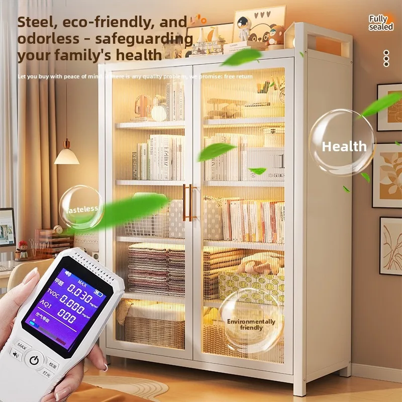 Steel Freestanding Bookshelf Floor Standing Storage Cabinet Dustproof Display Cabinet Wall Adjacent Bedroom Living Room