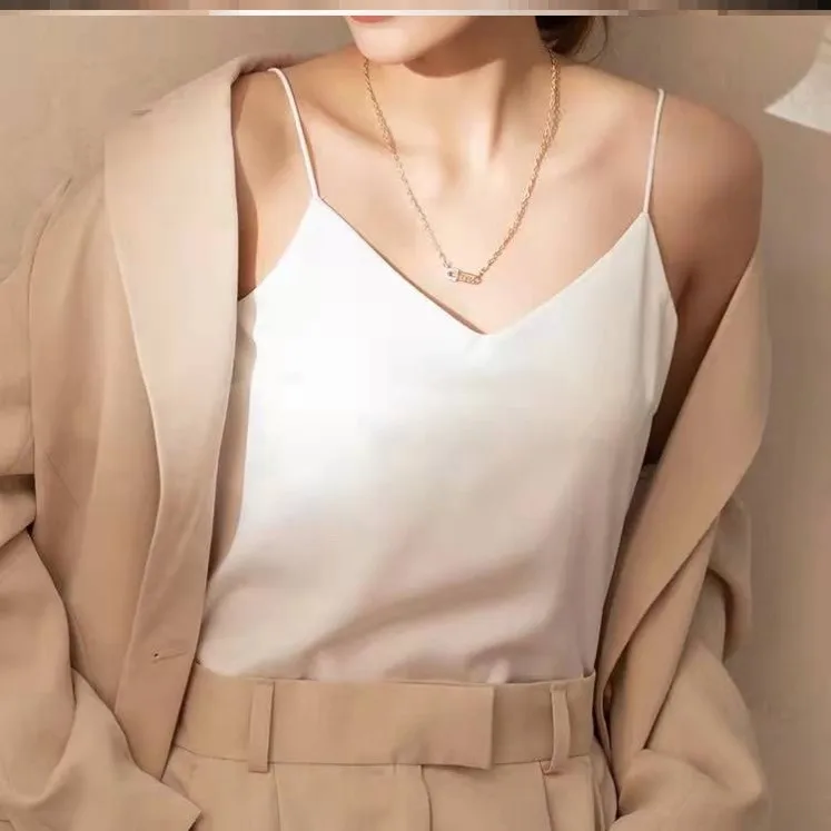 Gilet da donna con suola intermedia in tessuto di seta ghiacciato con imbottitura sul petto Abbigliamento interno Abbigliamento esterno Base Reggiseno Top Commute Sle Vestibilità ampia