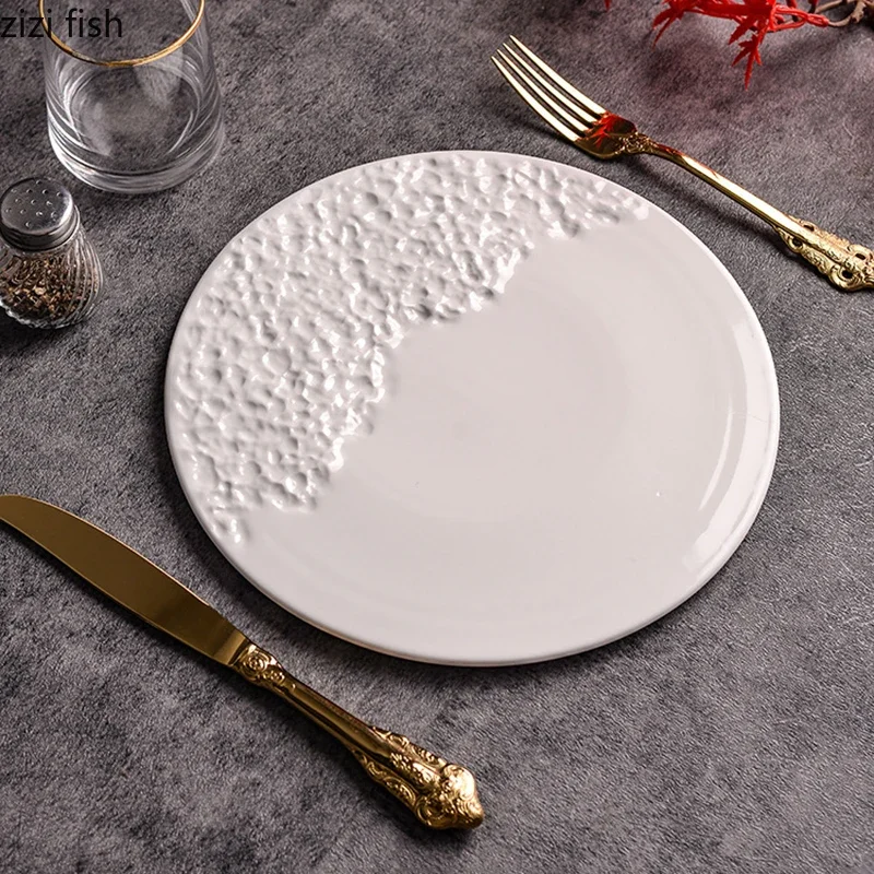 Half Stone Patterned Flat Plate Electroplated Ceramic Tableware Steak Plate Breakfast Plate Sushi Plates Dessert Snack Plates