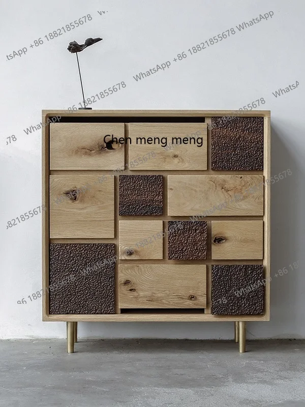 

Drawer storage multi-chest cabinet modern storage simple wabi sandy solid wood entrance display cabinet