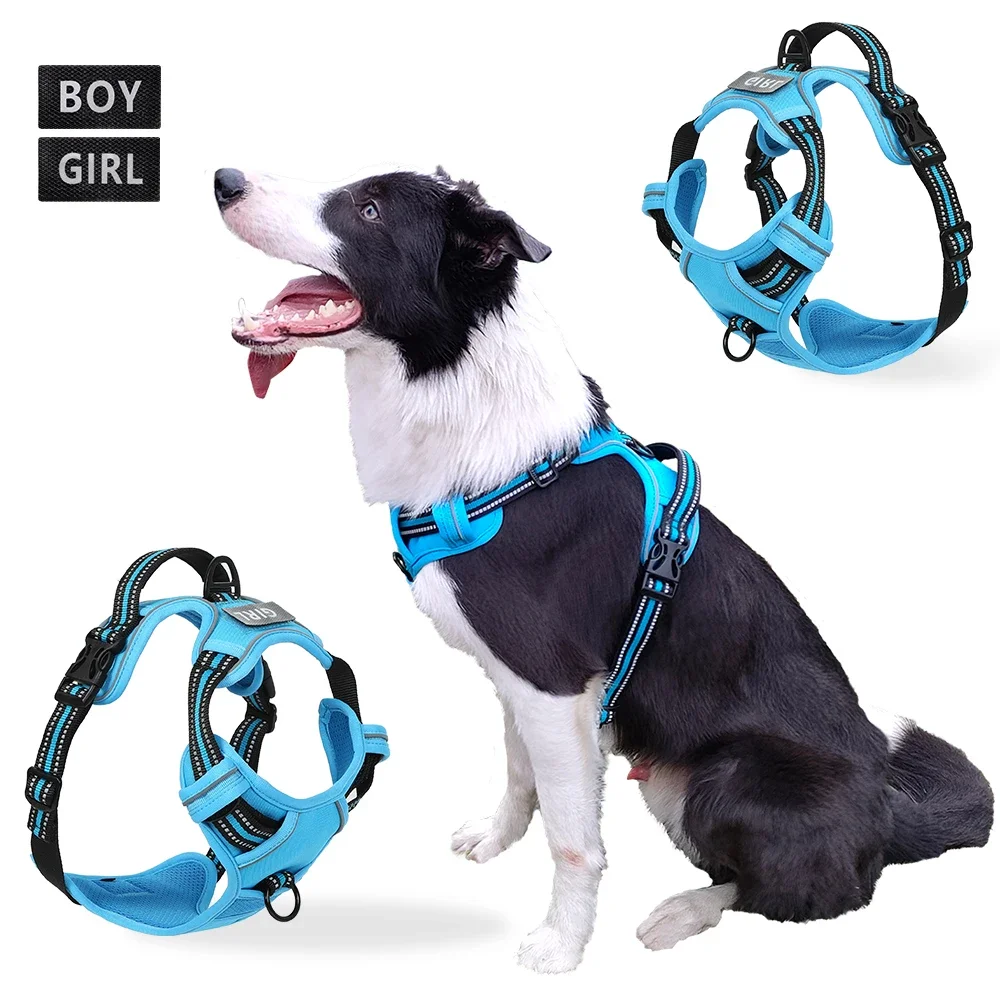 

Dog Harness, Pet Harness with Pull 1 Leash Clip, Adjustable Padded Dog Vest, Reflective Non-Choking Pet Vest with Free Nameplate